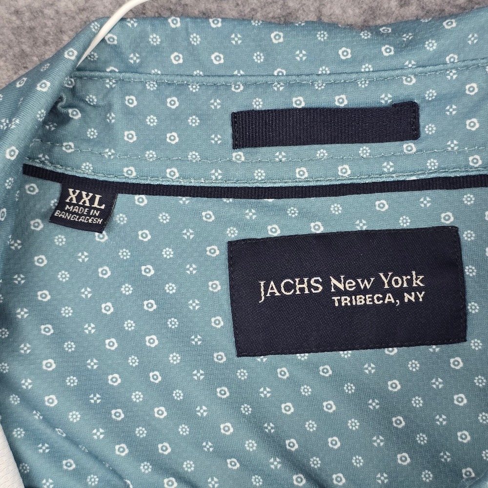 JACHS New York Shirt Mens XXL Teal Blue Short Sleeve Geometric Print Stretch - Picture 3 of 9